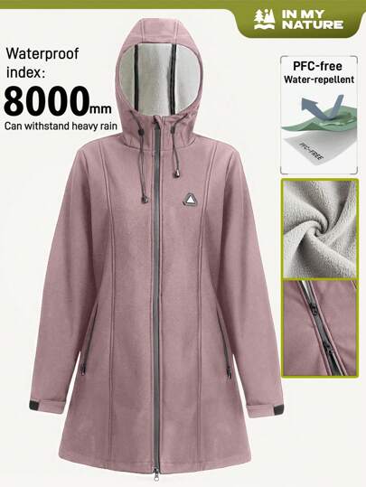 In My Nature 女式前拉链连帽户外风衣夹克，带贴饰