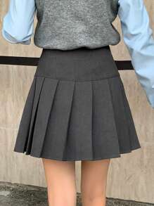 DAZY Women Plain Pleated Simple Short Grey Mini Skirt, Casual Fall Skirts