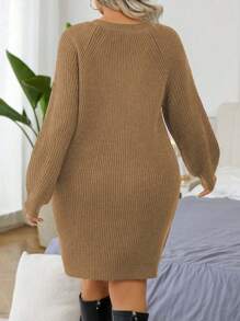 Calvaya Plus Size Solid Color Tie Front Long Sleeve Minimalist Casual Cropped Sweater Dress, For Winter