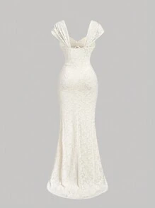 SHEIN MOD Women Burgundy Vintage Elegant Ruched Fitted Party Dress,Holiday Dress,Thanksgiving Dress, Velvet Dress,New Years Outfit,Christmas Dress - Khaki - View 2