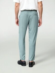 Mainfolk Men's Woven Solid Color Long High-Waisted Straight-Leg Suit Pants, Casual Wear For Spring And Summer - Green - View 2