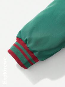 SHEIN 1pc Boys/Teens' Padded Bomber Jacket, Plaid Patchwork Letter Badge Design, Warm & Comfortable For Casual, City, Outdoor, Sports, School, Gathering Etc. Suitable For Autumn/Winter