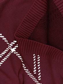 Calvaya Plus Size Women Plaid Pattern Round Neck Drop Shoulder Long Sleeve Casual Pullover Sweater, Autumn/Winter - Burgundy - View 7