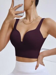 Easithlete 无缝高强度运动工字背胸罩，无可拆卸胸垫的运动胸罩，带缝制胸垫的运动胸罩，高强度支撑带不可拆卸胸垫模制罩杯，适用于女士高支撑工字背、健身、瑜伽、跑步 - 紫色 - 查看 4