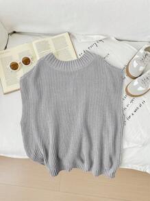 Chaleco holgado de largo medio con cuello en V y hombros caídos de color liso informal para niña preadolescente