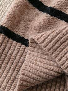 SHEIN LUNE 休闲马球领条纹短袖毛衣上衣 - 彩色 - 查看 3