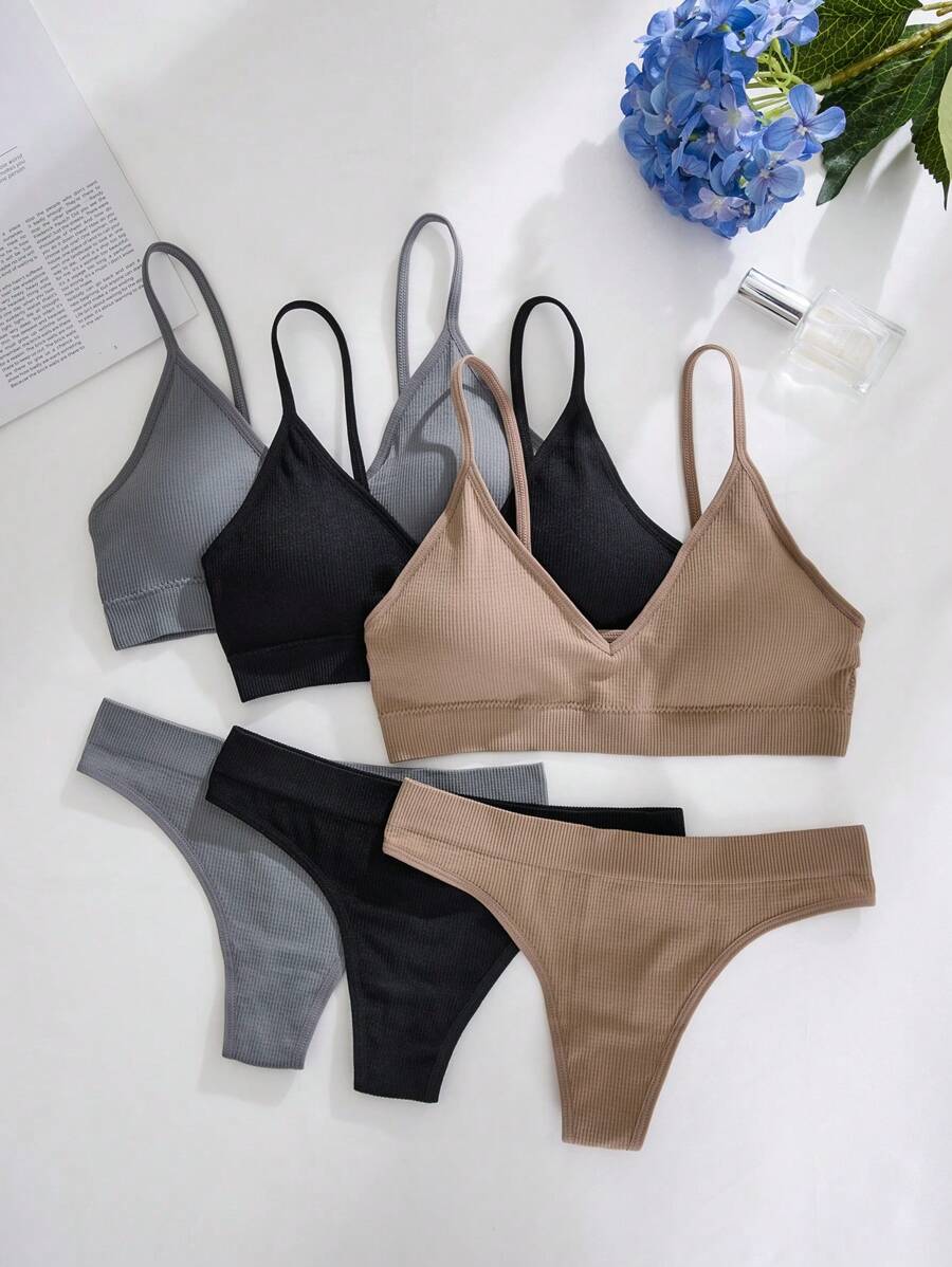 6pcs/Set Seamless Wireless Thong Panty, Casual Series