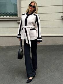 Forever 21 Neue Winterkontrastfarben-Jacke mit einseitigen langen Ärmeln, vielseitig und minimalistisch im Streetwear-Stil, warme Winterjacke für Frauen, Outfit für Silvester, Schnee, Neujahr und Weihnachten, weißer Mantel mit Fleece, elegantes Outfit