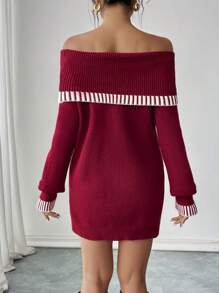 Chiquease Robe pull ample et décontractée à épaules dénudées, couleur unie, style sexy