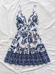 Soleia Vacation V-Neck Hollow Out A-Line Backless Slip Dress