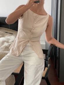 SHEIN Frenchy 女士纯色单排扣休闲百搭吊带背心