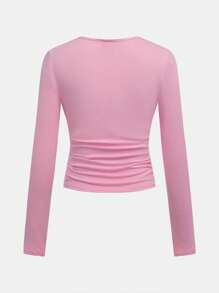 SHEIN Girlism 少女 1 送 2 3 件/套，针织纯色针织豹纹，休闲，圆领褶皱长袖 T 恤 3 件/套 - 彩色 - 查看 8