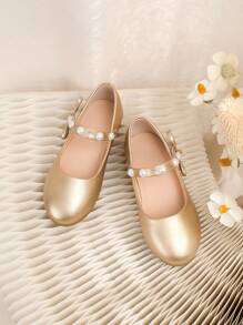 Bailarinas doradas con perlas para niñas para primavera/otoño - Dorado - Ver 5