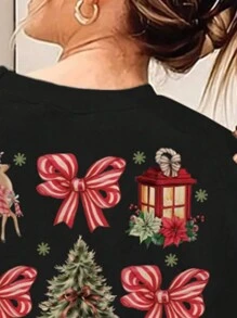 Áo nỉ dài tay cổ tròn in hình hươu và nơ Giáng sinh cho bé gái tuổi mới lớn, áo thu/đông - màu đen - Xem 4