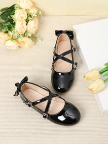 Sepatu Flat Cantik untuk Anak Perempuan dengan Aksen Pita, Sepatu Slip-On Modis, Musim Gugur/Dingin - Hitam - View 5