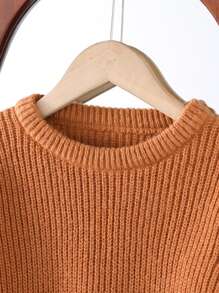Tween Girl Solid Ribbed Knit Sweater - Khaki - View 6
