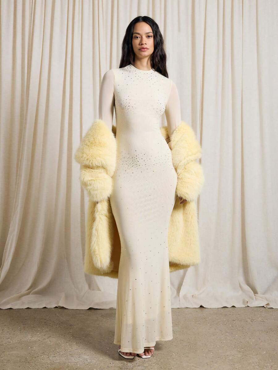 AiiRZ 热修复缀饰长袖超长连衣裙 - 白色 - 查看 1