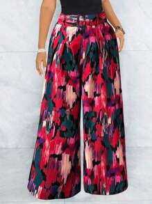 Franclia Pantalon grande taille à jambes larges avec imprimé blocs de couleurs tout sur le produit, automne