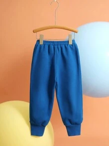 THE HAPPY LOOK Young Girl Blue Letter Print Elastic Waist Pocket Casual Jogger Pants, Autumn/Winter