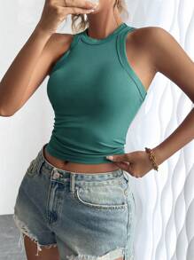 Breezaya Áo ba lỗ Slim Fit thường ngày màu trơn dành cho nữ mùa hè - màu xanh lá - Xem 5