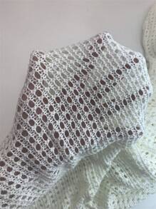 Swim Lushoire 1pc Crochet Floral Cutout White Knit Beach Cover Up Dress For Holiday Summer - White - View 8