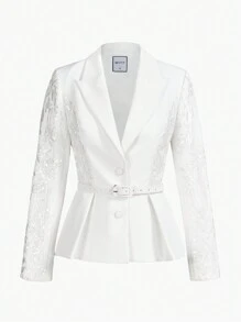 MOTF PREMIUM 尖领刺绣亮片细节褶皱下摆系腰带西装外套