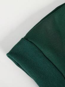 Tween Boys' Color Block Los Angeles Style Casual Drawstring Sweatshirt, Loose Fit, Suitable For Autumn - Dark Green - View 3