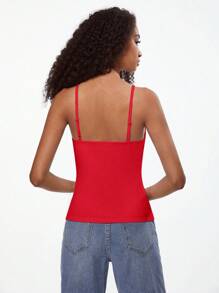 SHEIN BASICS 1pc Women's Casual Solid Color Camisole - Red - View 2