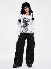 ROMWE Grunge Punk Vintage Distressed Human Silhouette Print Sweater