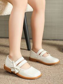 幼儿女孩白色平底鞋，儿童公主娃娃鞋，儿童白色鞋 - 白色 - 查看 4