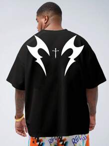 Manfinity VCAY Áo phông in màu tương phản dáng rộng cho nam cỡ lớn - màu đen - Xem 1