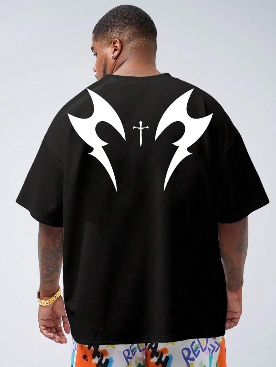 Manfinity VCAY Áo phông in màu tương phản dáng rộng cho nam cỡ lớn - màu đen - Xem 1