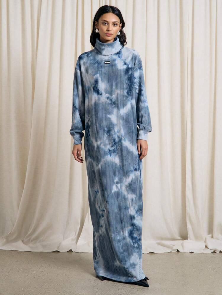 Tie Dye Rib Roll Neck Maxi Dress