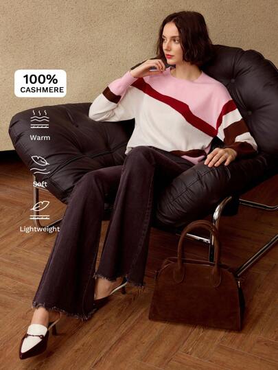 MOTF PREMIUM Maglione oversize con spalle cadenti in cashmere 100% a blocchi di colore