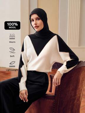 ZEYLAH 100% PURE WOOL TWO TONE BATWING SLEEVE SWEATER