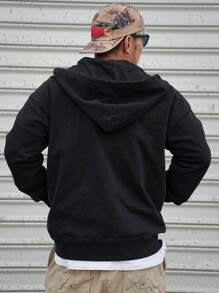 DAZY Men's Zip-Up Hoodie Sweatshirt With Pockets, Casual & Minimalist Design For Everyday Wear,Fall Clothes - Black - View 2