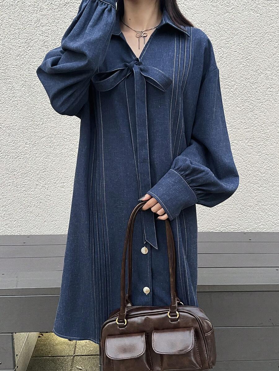 FRIFUL Women Bowknot Strap Short Dress Linen - Blue - View 1