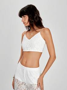 SHEIN EZwear 女式夏季純色花邊拼接短背心上衣