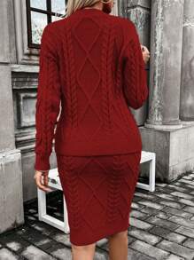 SHEIN LUNE 2pcs/Set Red Twist Tank Top And Skirt - Burgundy - View 2