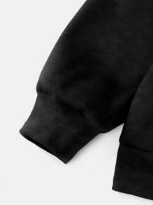 SHEIN EZwear Áo nỉ trùm đầu dày cổ cao màu đen rộng rãi thoải mái có dây rút cho nữ, thích hợp cho mùa thu/đông - màu đen - Xem 8