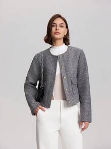 圆领长袖短夹克 - 灰色 - 查看 6