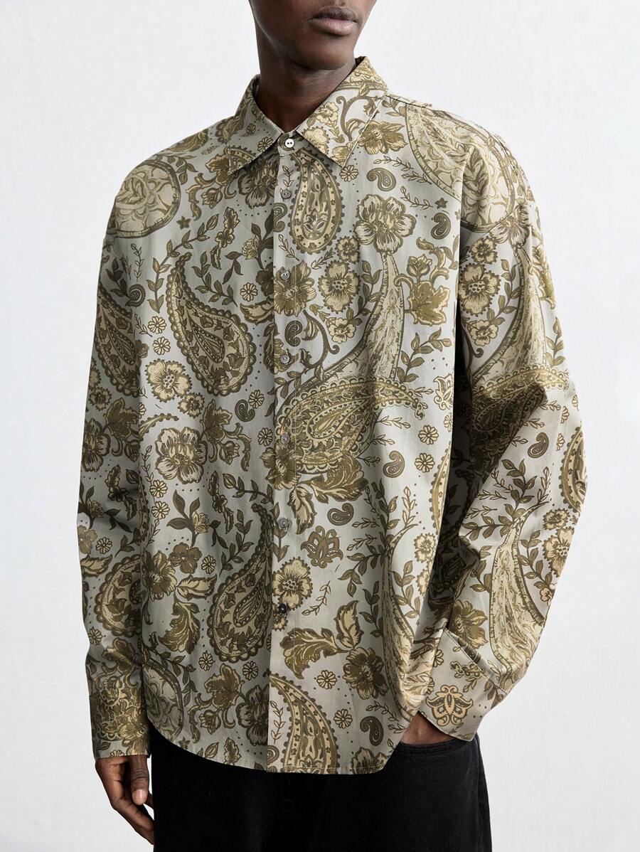 Maija Áo sơ mi nam tay dài cổ hở họa tiết Paisley mới mùa xuân 2025, dáng rộng thường ngày, đa năng cho hàng ngày, tiệc năm mới, hẹn hò, kỳ nghỉ - Nhiều màu - Xem 1