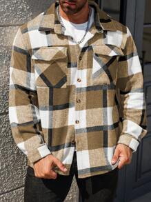 Manfinity Homme 大码男式前扣长袖口袋格子休闲夹克 - 彩色 - 查看 3