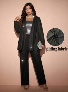 Allurite 烫金压花针织罗纹开衫 + 松紧腰直筒裤 2 件套女式休闲套装 - 黑色 - 查看 3