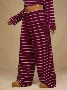 Forever 21 大码冬季宽松条纹休闲百搭舒适勃艮第针织阔腿新年圣诞裤（不含上衣）