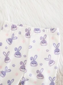 Cozy Pixies Bộ đồ ngủ 2 món vừa vặn cho bé gái - Áo thun cổ tròn tay dài họa tiết thỏ hoạt hình Colorblock và quần dài - Màu tím hoa cà - Xem 7