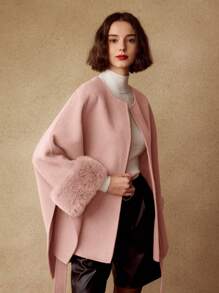 MOTF PREMIUM WOOL FUZZY CUFF OVERCOAT - Pink - View 4