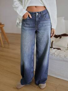 RueChic Women's Front Button Pocket Simple Denim Jeans, Casual Everyday Wear - Medium Wash - View 4