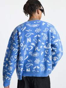 Manfinity VCAY Cárdigan informal de manga larga con botones delanteros y diseño detallado, de diseño minimalista para uso diario y salidas, con efecto de hombro caído, bloque de color y letras, regalo para esposo o novio