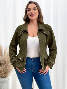 SHEIN Clasi Plus Size Women's Autumn Long Sleeve Zipper Front Casual Jacket